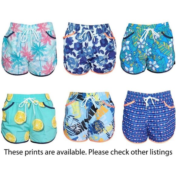 Women Swim Trunks, Beach Shorts, Ladies Swimwear Briefs w/ Pockets. Pink Palms - Picture 5 of 5